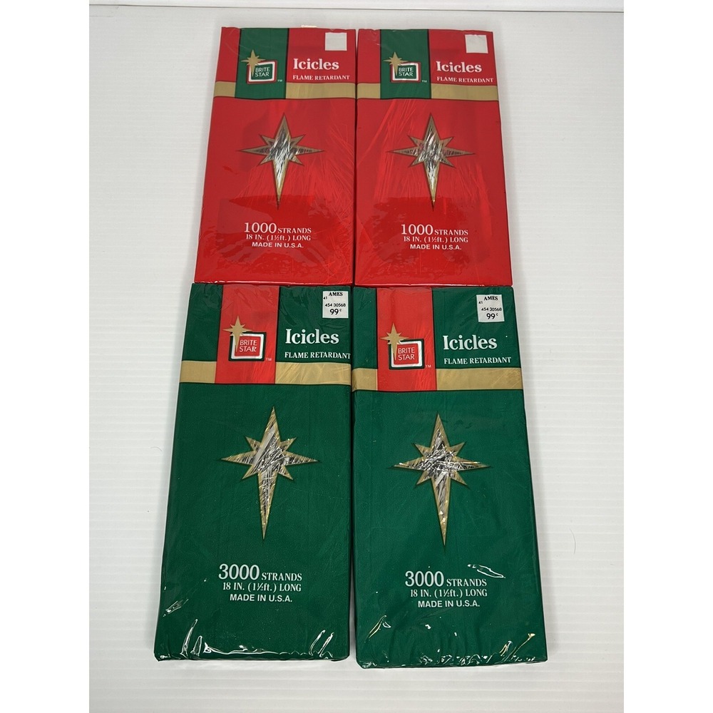 Vintage Brite Star Icicles Lot Of 4 Total 8000 Strands Silver NOS Made In USA